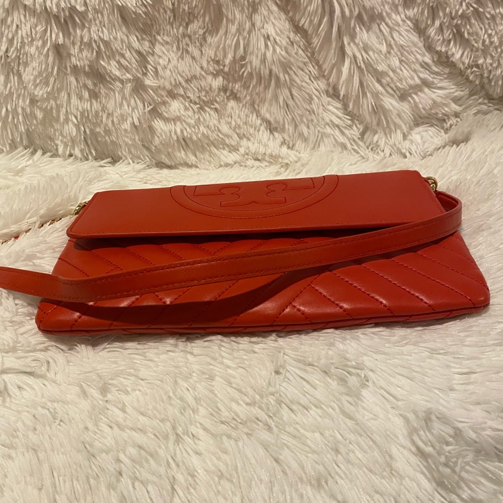 TORY BURCH ALEXA Clutch Bag POPPY ORANGE Leather - Picture 5 of 7